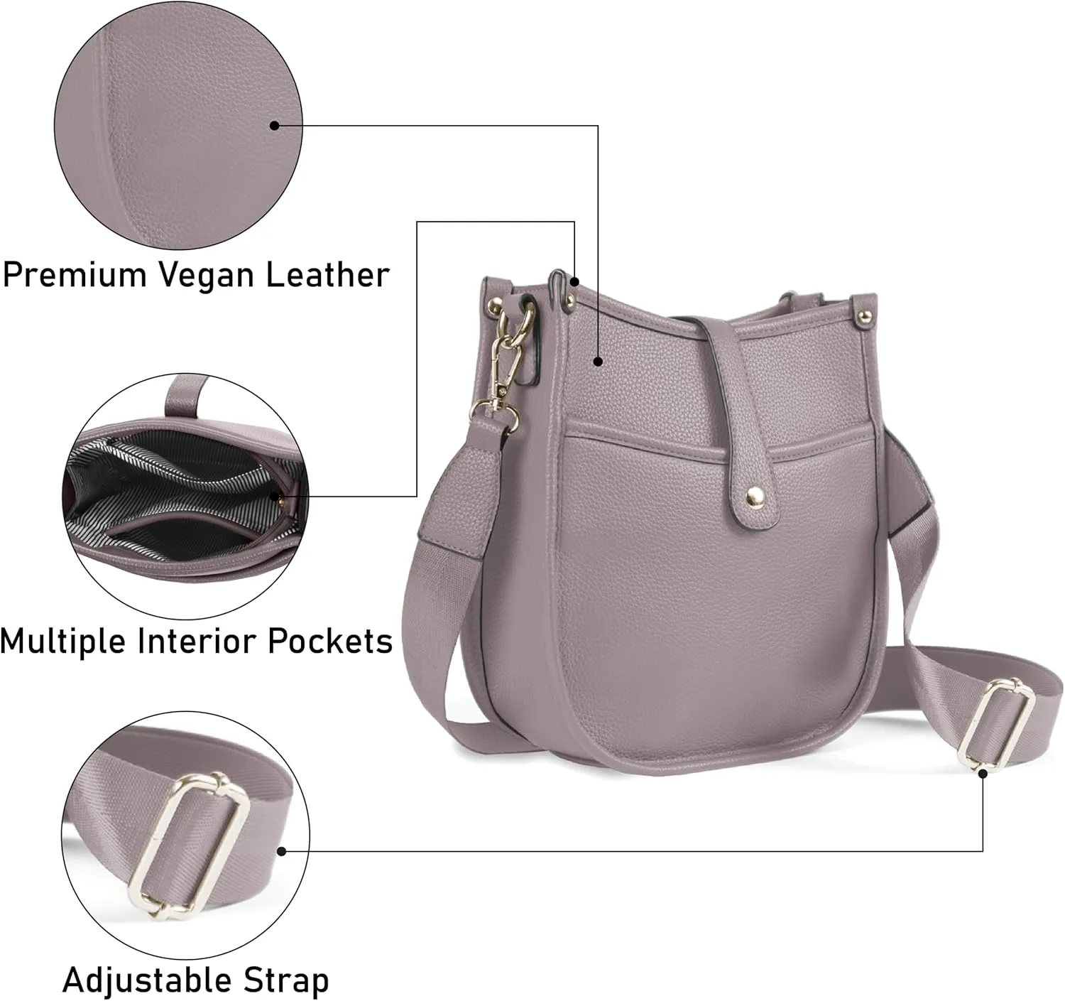 Trendy Hobo Crossbody Handbag with Adjustable Straps - Vegan Leather Designer Purses