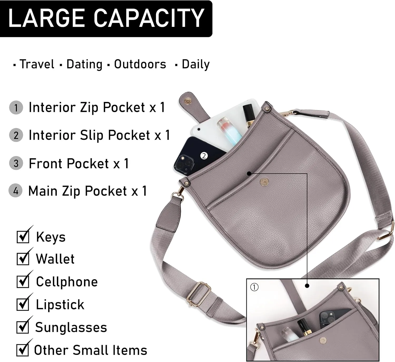 Trendy Hobo Crossbody Handbag with Adjustable Straps - Vegan Leather Designer Purses