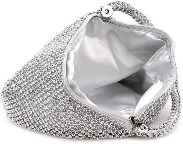 Triangle Bling Sequins Zipper Pouch Luxury Sequins Trihedral Designer Clutch Evening Handbag Mini Tote Coin Purse wallets (Rhinestones, Silver)
