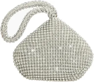 Triangle Bling Sequins Zipper Pouch Luxury Sequins Trihedral Designer Clutch Evening Handbag Mini Tote Coin Purse wallets (Rhinestones, Silver)