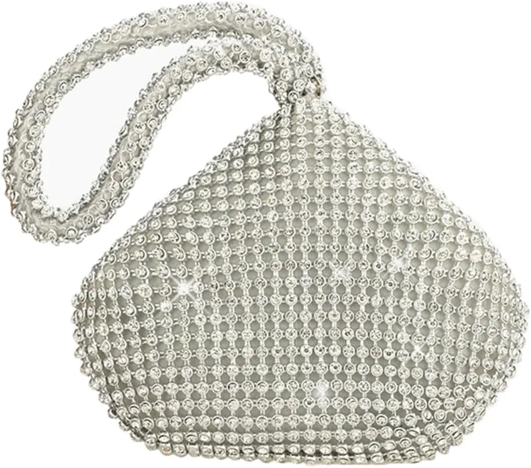 Triangle Bling Sequins Zipper Pouch Luxury Sequins Trihedral Designer Clutch Evening Handbag Mini Tote Coin Purse wallets (Rhinestones, Silver)