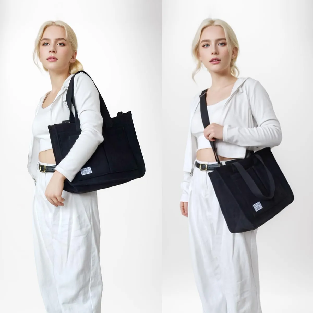 UERRUAM Tote Bag for Women with Pockets,Large Corduroy Crossbody Purse for Laptop,Work,College,Everyday,Travel