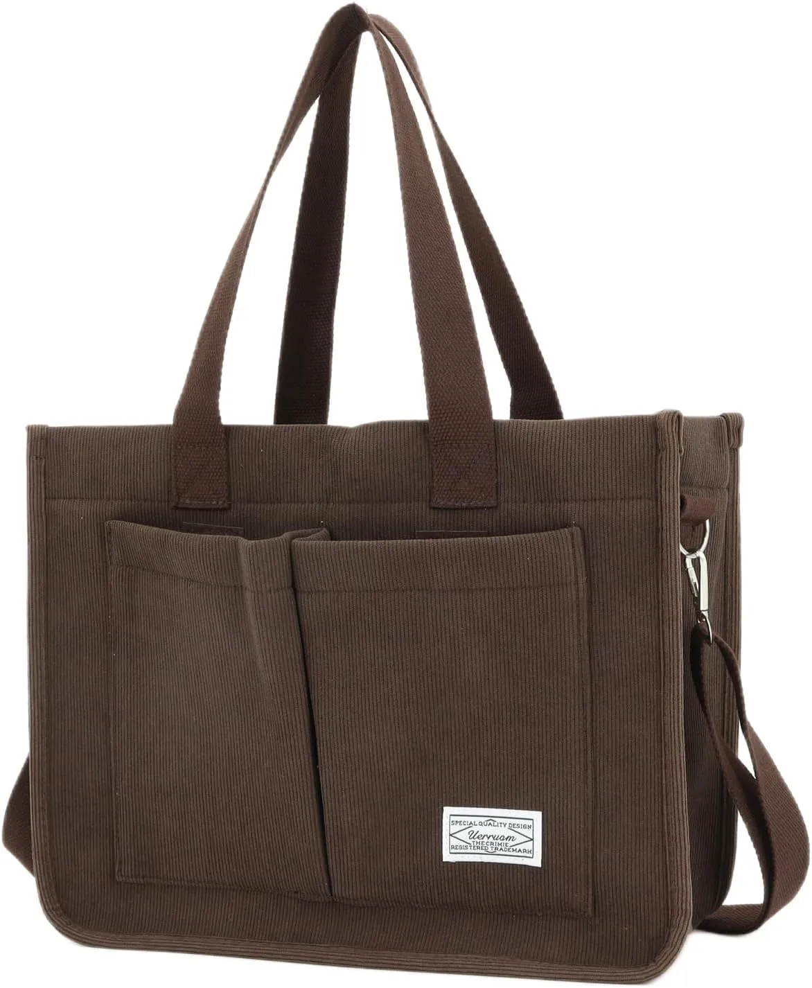 UERRUAM Tote Bag for Women with Pockets,Large Corduroy Crossbody Purse for Laptop,Work,College,Everyday,Travel
