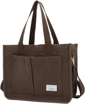 UERRUAM Tote Bag for Women with Pockets,Large Corduroy Crossbody Purse for Laptop,Work,College,Everyday,Travel