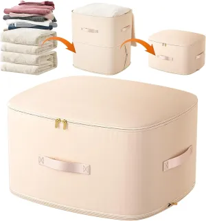 Ultra Space Saving Self Compression Organizer, Portable Space Saver Storage Packing Bags, Blanket & Quilt Compression Storage Bag for Comforters, Blankets, Bedding (Almond)