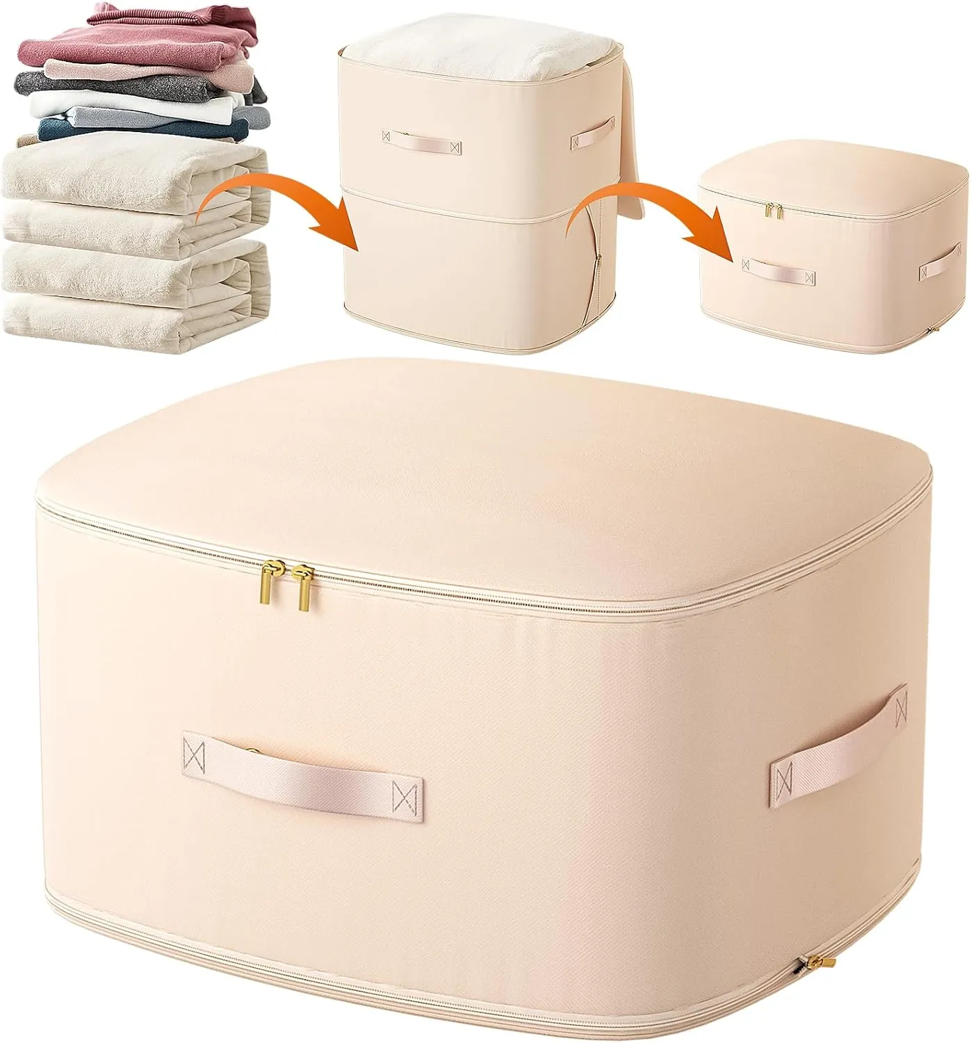 Ultra Space Saving Self Compression Organizer, Portable Space Saver Storage Packing Bags, Blanket & Quilt Compression Storage Bag for Comforters, Blankets, Bedding (Almond)