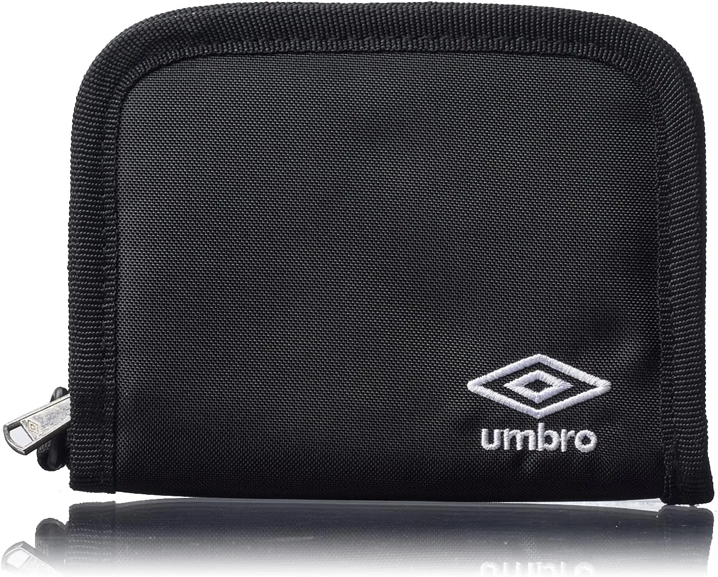 Umbro for Men, Kids Zippered Bi-Fold Minimalist Slim Nylon Wallet (Black)