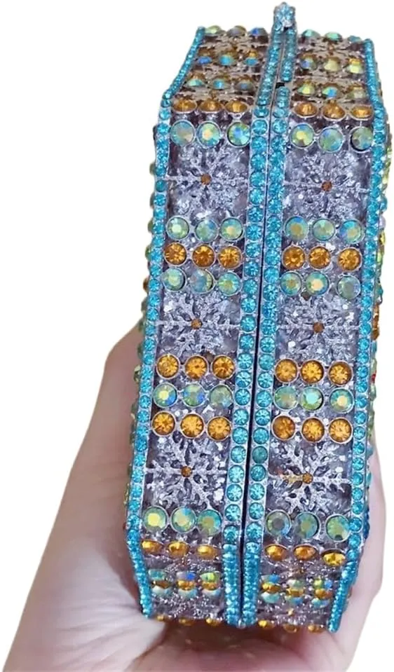 UMREN Crystal Snowflake Evening Bags Dazzling Rhinestone Party Box for Women Formal Party Sparkly Bridal Clutch Purse
