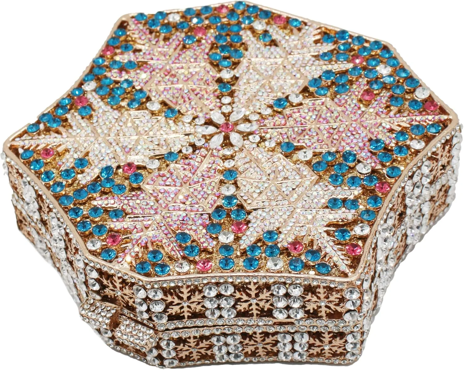 UMREN Crystal Snowflake Evening Bags Dazzling Rhinestone Party Box for Women Formal Party Sparkly Bridal Clutch Purse