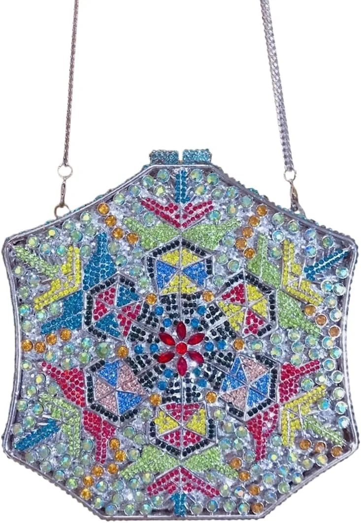 UMREN Crystal Snowflake Evening Bags Dazzling Rhinestone Party Box for Women Formal Party Sparkly Bridal Clutch Purse
