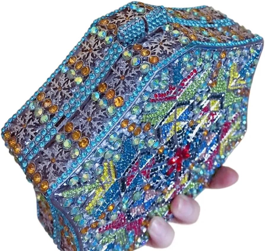 UMREN Crystal Snowflake Evening Bags Dazzling Rhinestone Party Box for Women Formal Party Sparkly Bridal Clutch Purse