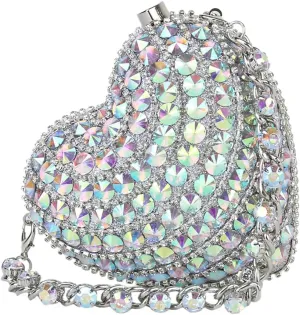 UMREN Cute Heart Shaped Clutch Sparkly Rhinestone Evening Bag Mini Love Heat Crystal Handbag Chain Shoulder Bag Wedding Purse
