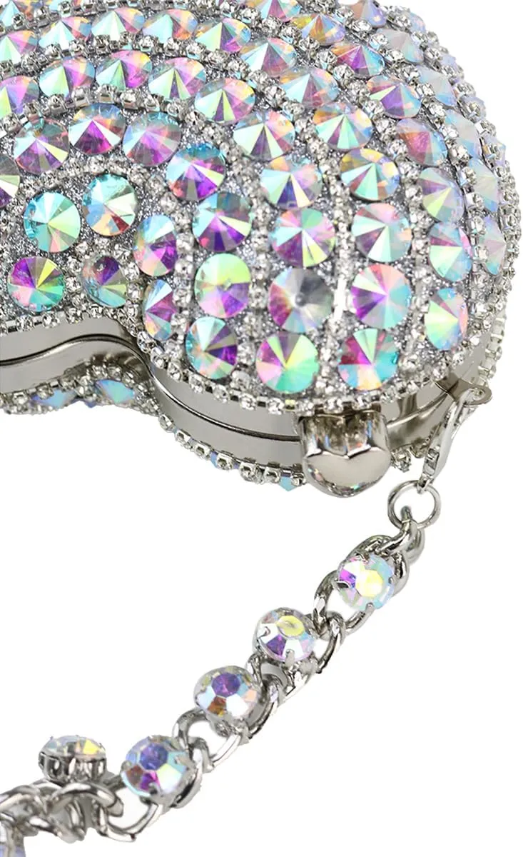UMREN Cute Heart Shaped Clutch Sparkly Rhinestone Evening Bag Mini Love Heat Crystal Handbag Chain Shoulder Bag Wedding Purse