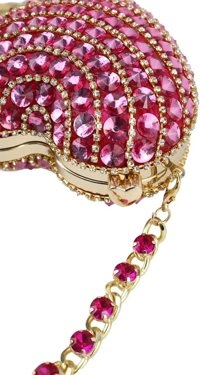 UMREN Cute Heart Shaped Clutch Sparkly Rhinestone Evening Bag Mini Love Heat Crystal Handbag Chain Shoulder Bag Wedding Purse