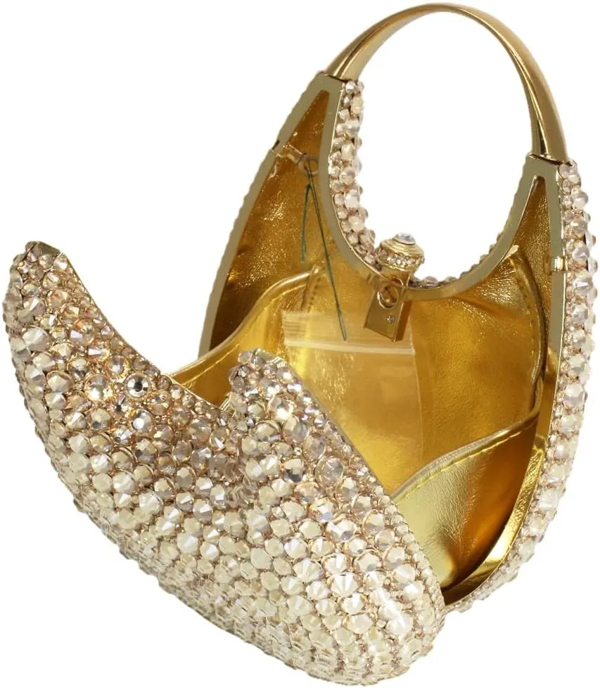 UMREN Women Elegant Diamond Rhinestone Evening Bag Top Handle Crystal Clutch Purse Wedding Party Handbag Unique Crossboby Bag