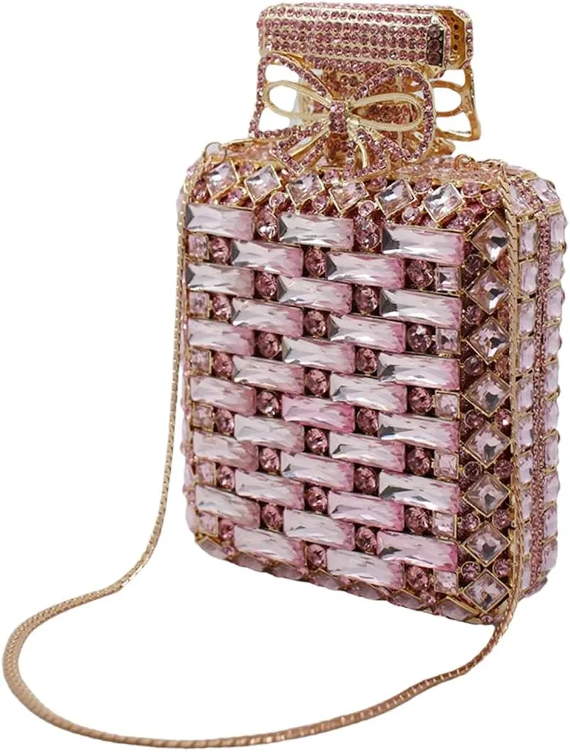 UMREN Women's Perfume Shaped Rhinestone Clutch Purses Sparkly Diamond Box Evening Bag Glitter Party Wedding Handbag