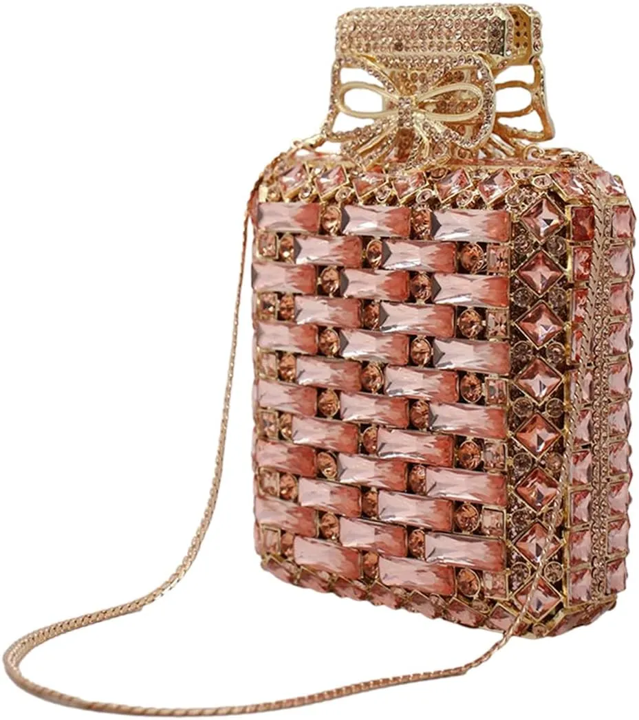 UMREN Women's Perfume Shaped Rhinestone Clutch Purses Sparkly Diamond Box Evening Bag Glitter Party Wedding Handbag