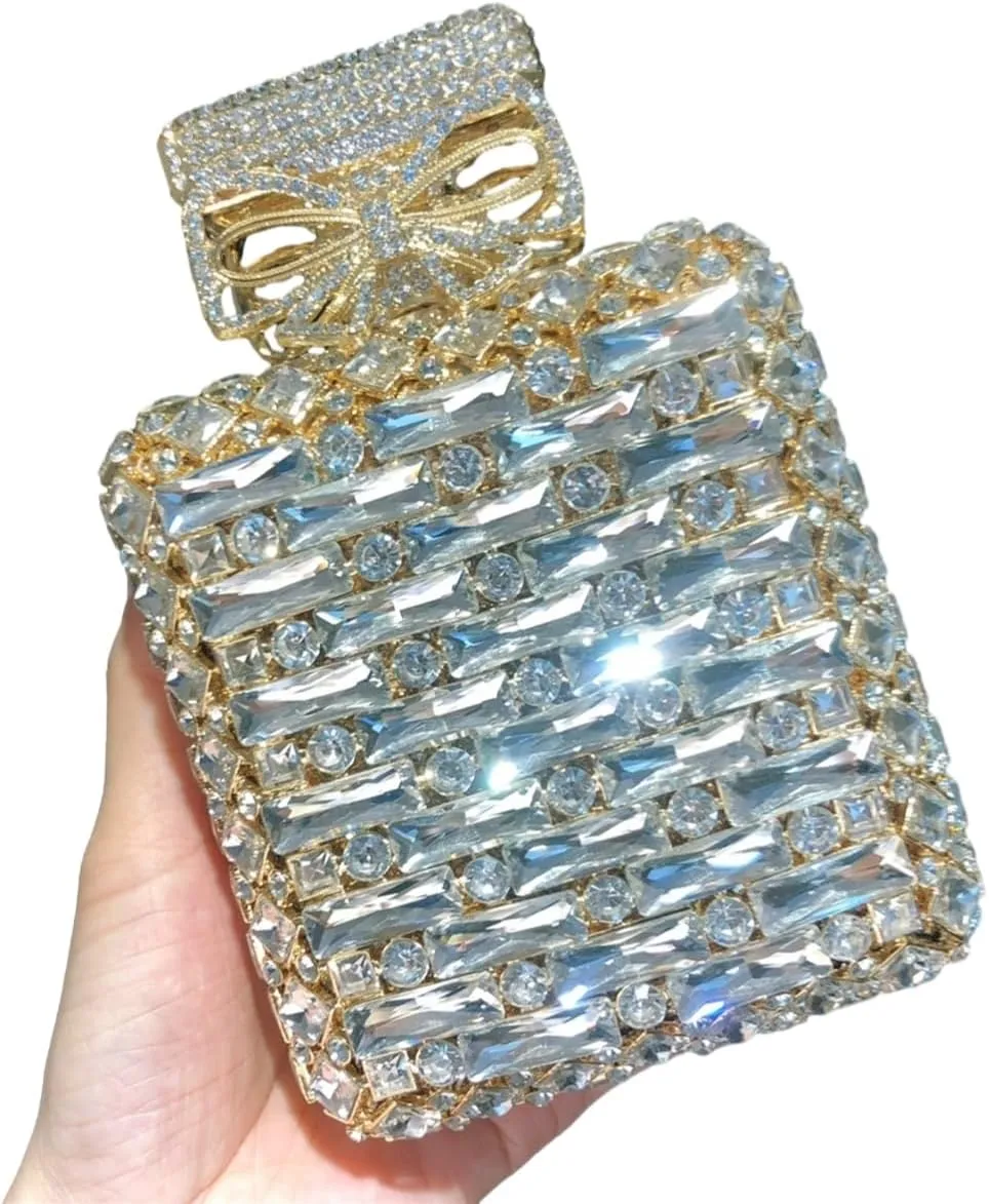 UMREN Women's Perfume Shaped Rhinestone Clutch Purses Sparkly Diamond Box Evening Bag Glitter Party Wedding Handbag