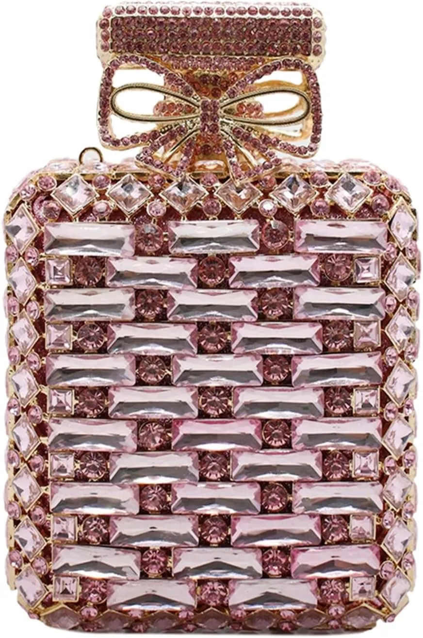 UMREN Women's Perfume Shaped Rhinestone Clutch Purses Sparkly Diamond Box Evening Bag Glitter Party Wedding Handbag