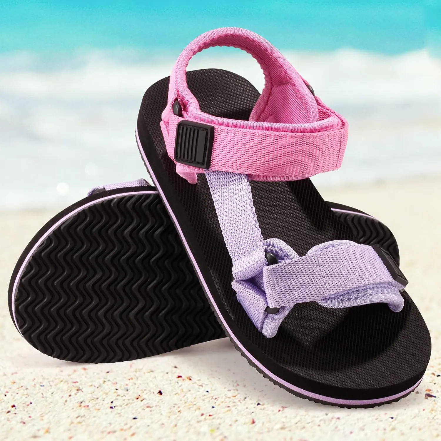Unisex-Child Big Kids Sandals Adjustable Straps Slip on Athletic Sandals Outdoor Casual Shoes