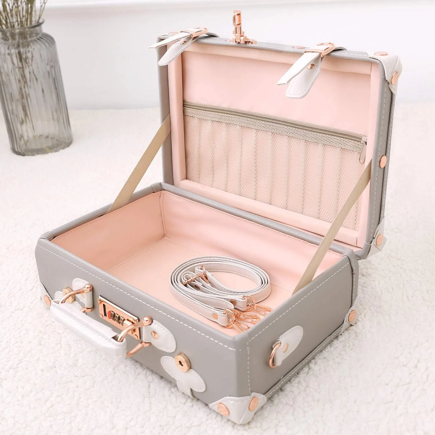 Unitravel 12inch Women Cute Suitcase Small Train Case with Straps