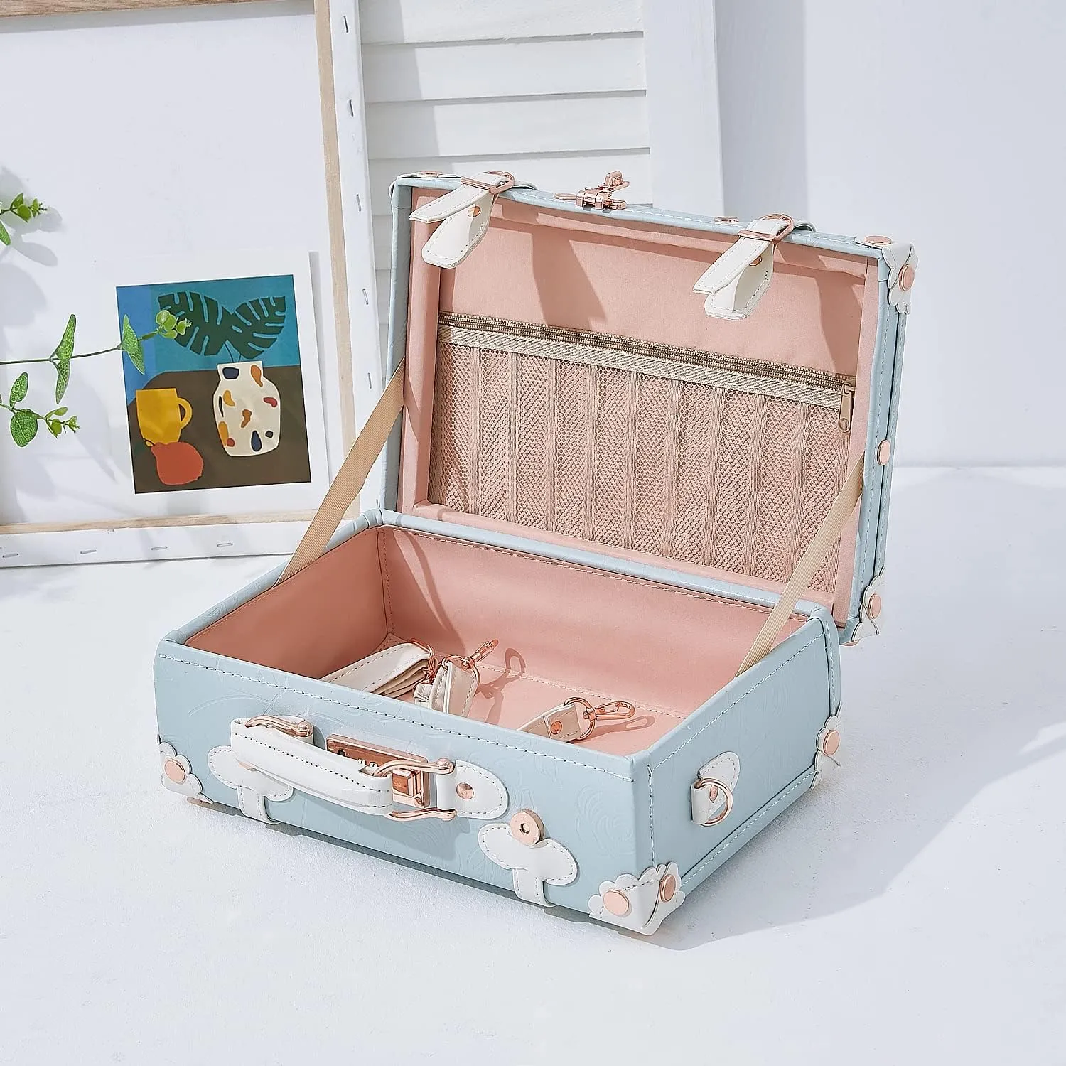 Unitravel 12inch Women Cute Suitcase Small Train Case with Straps