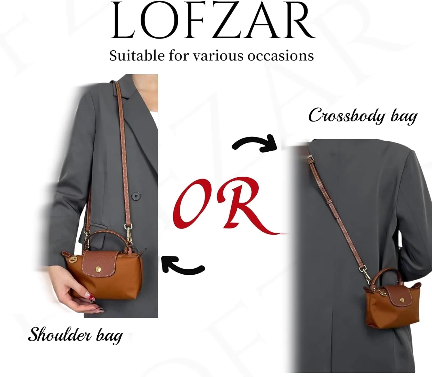 Upgraded Bag Strap Fits Longchamp Mini Bag, Leather Purse Straps Replacement Crossbody, Adjustable Straps Fit for Le Pliage Mini Pouch, Comes with Gift Box Packaging (Brown-Gold)