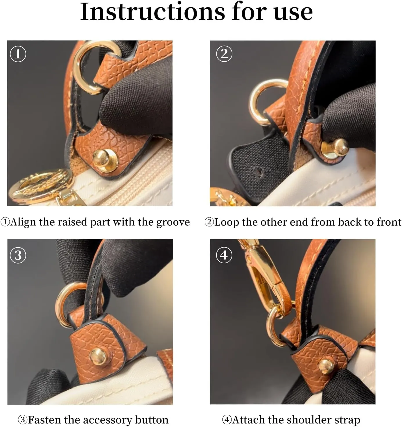 Upgraded Bag Strap Fits Longchamp Mini Bag, Leather Purse Straps Replacement Crossbody, Adjustable Straps Fit for Le Pliage Mini Pouch, Comes with Gift Box Packaging (Brown-Gold)