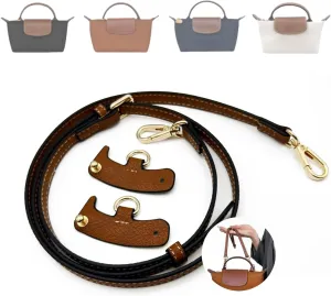 Upgraded Bag Strap Fits Longchamp Mini Bag, Leather Purse Straps Replacement Crossbody, Adjustable Straps Fit for Le Pliage Mini Pouch, Comes with Gift Box Packaging (Brown-Gold)