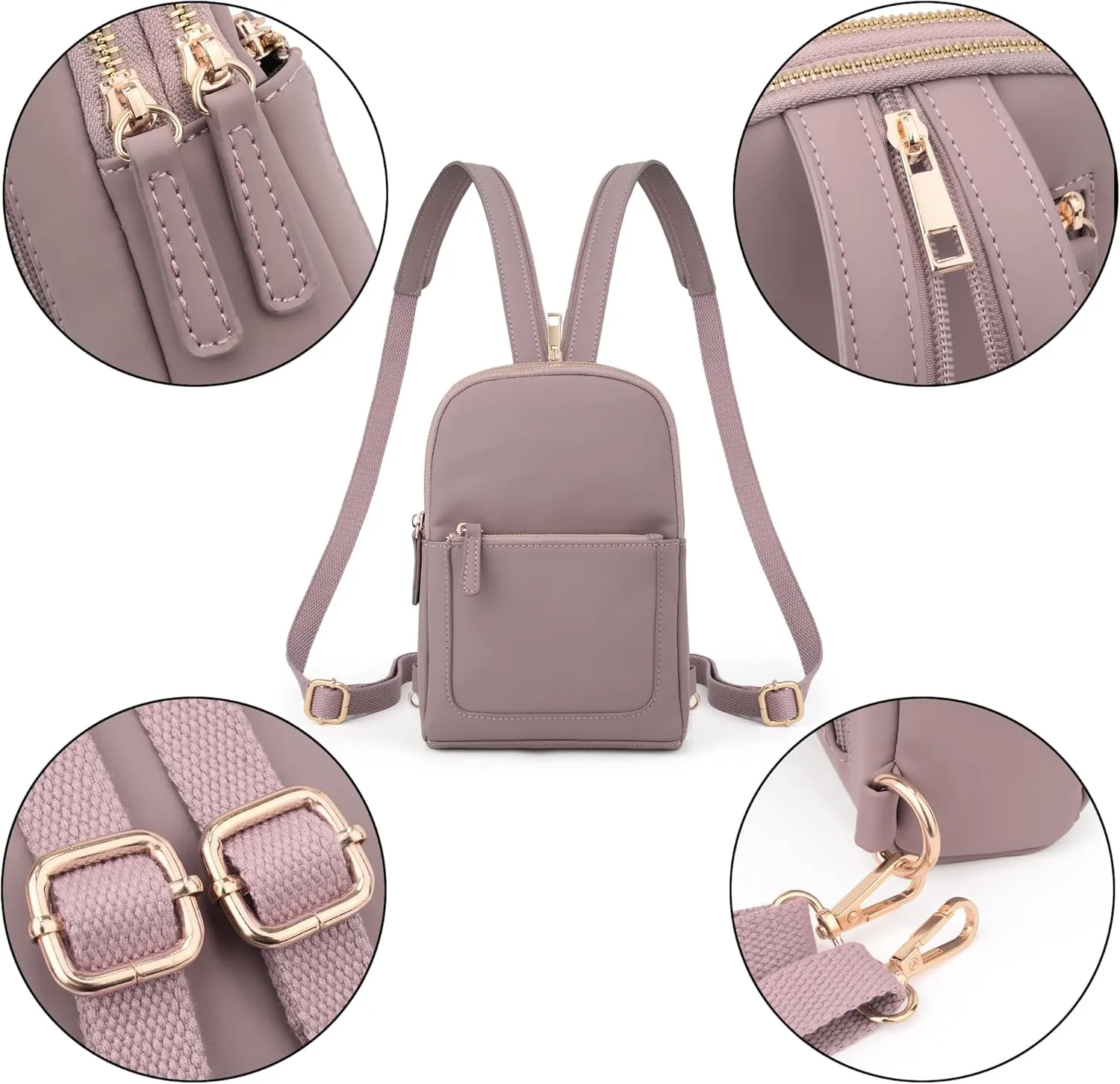 UTO Sling Bag for Women Crossbody Trendy Chest Belt Bag Convertible Backpack Purse with Wide Shoulder Zip Straps