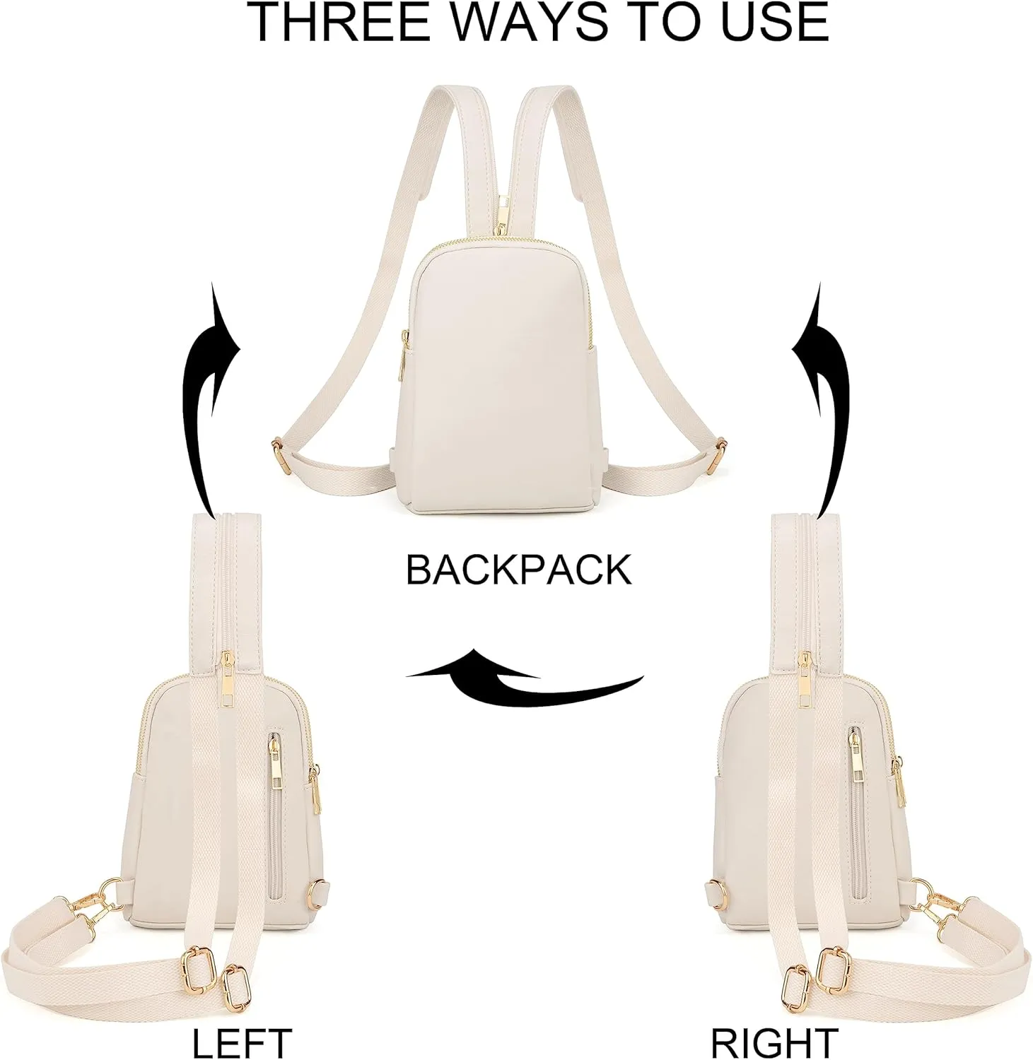 UTO Sling Bag for Women Crossbody Trendy Chest Belt Bag Convertible Backpack Purse with Wide Shoulder Zip Straps