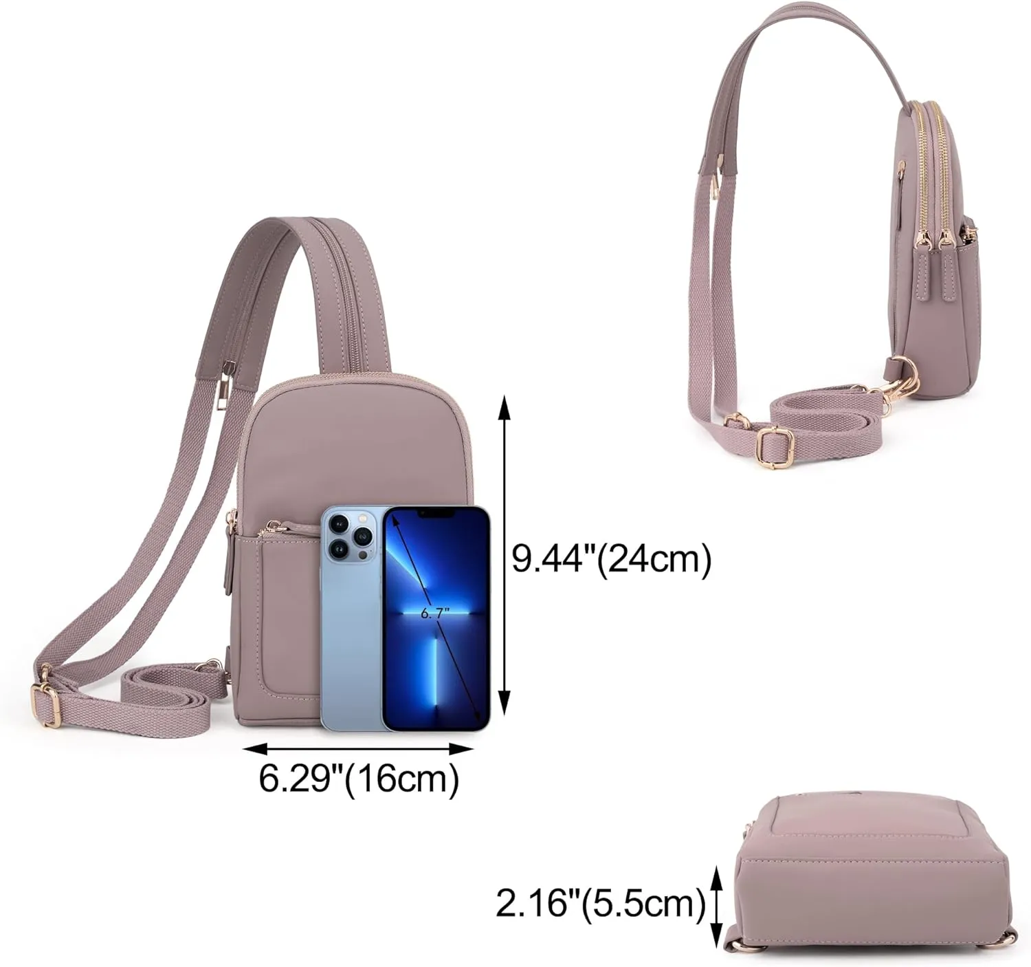 UTO Sling Bag for Women Crossbody Trendy Chest Belt Bag Convertible Backpack Purse with Wide Shoulder Zip Straps