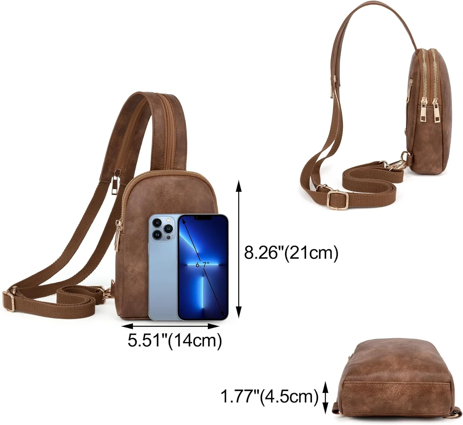 UTO Sling Bag for Women Crossbody Trendy Chest Belt Bag Convertible Backpack Purse with Wide Shoulder Zip Straps