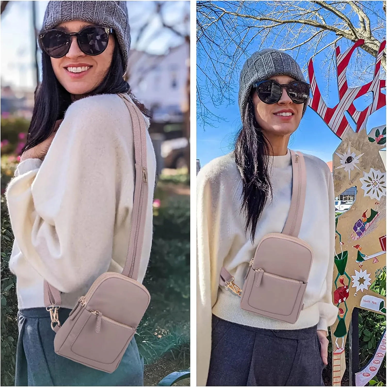 UTO Sling Bag for Women Crossbody Trendy Chest Belt Bag Convertible Backpack Purse with Wide Shoulder Zip Straps
