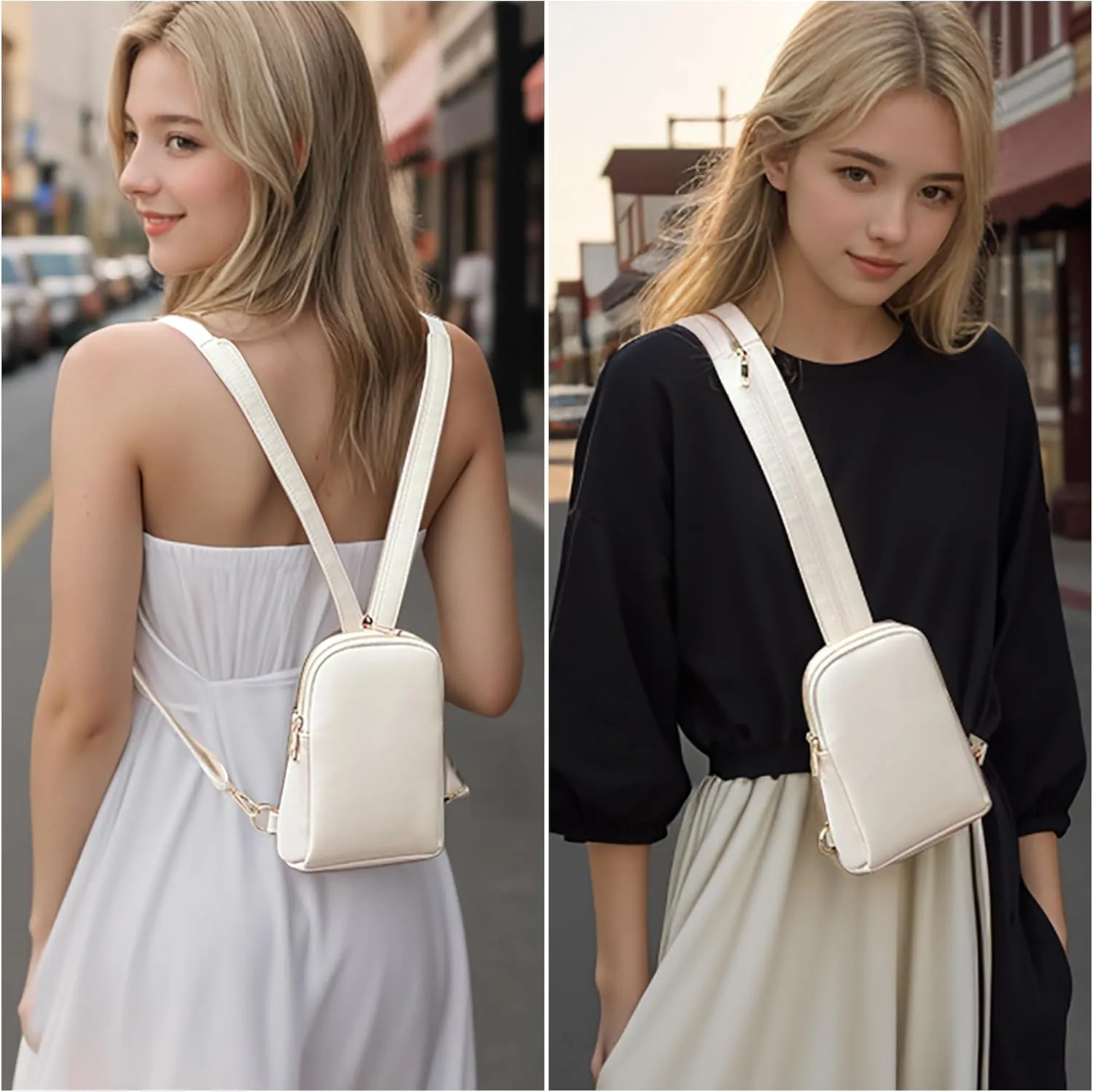 UTO Sling Bag for Women Crossbody Trendy Chest Belt Bag Convertible Backpack Purse with Wide Shoulder Zip Straps