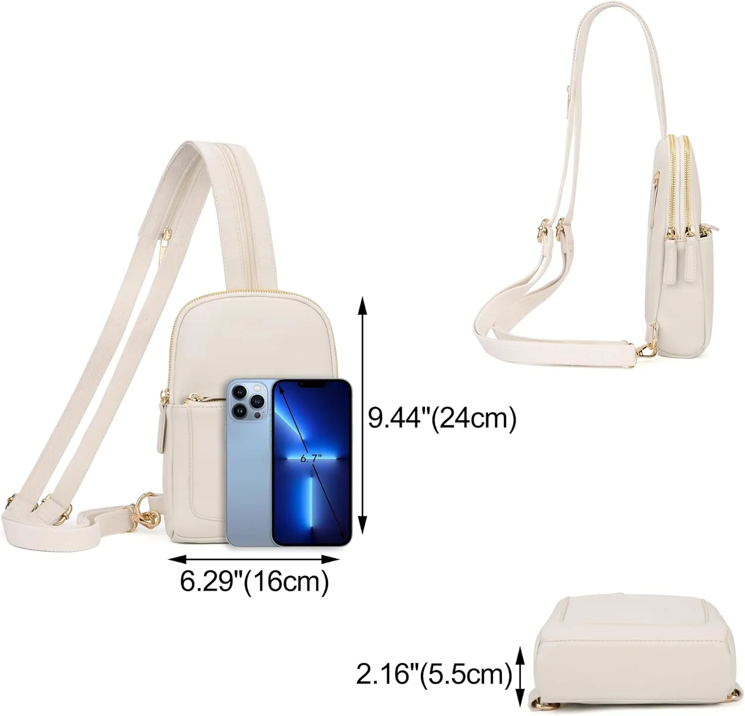 UTO Sling Bag for Women Crossbody Trendy Chest Belt Bag Convertible Backpack Purse with Wide Shoulder Zip Straps