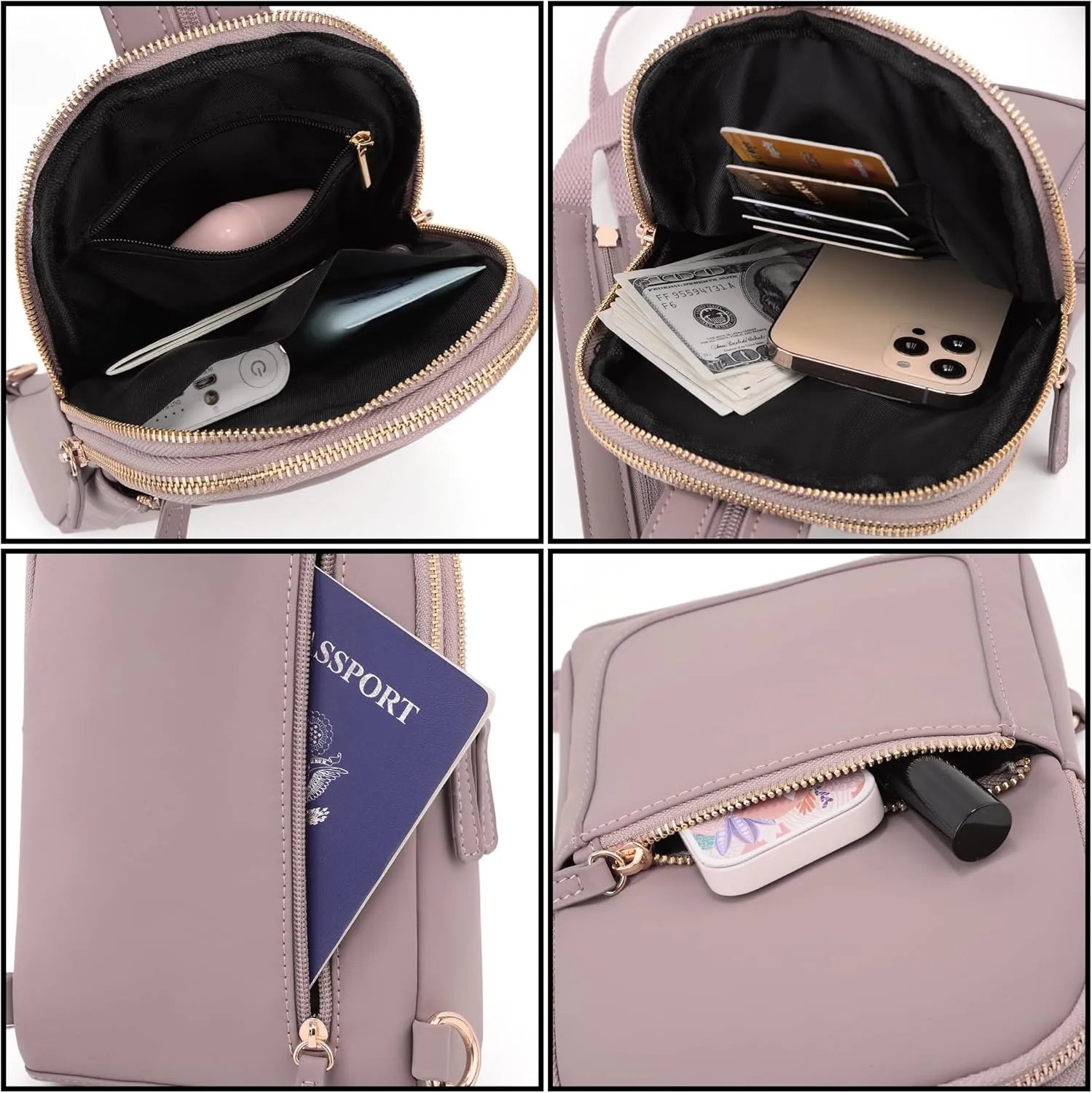 UTO Sling Bag for Women Crossbody Trendy Chest Belt Bag Convertible Backpack Purse with Wide Shoulder Zip Straps