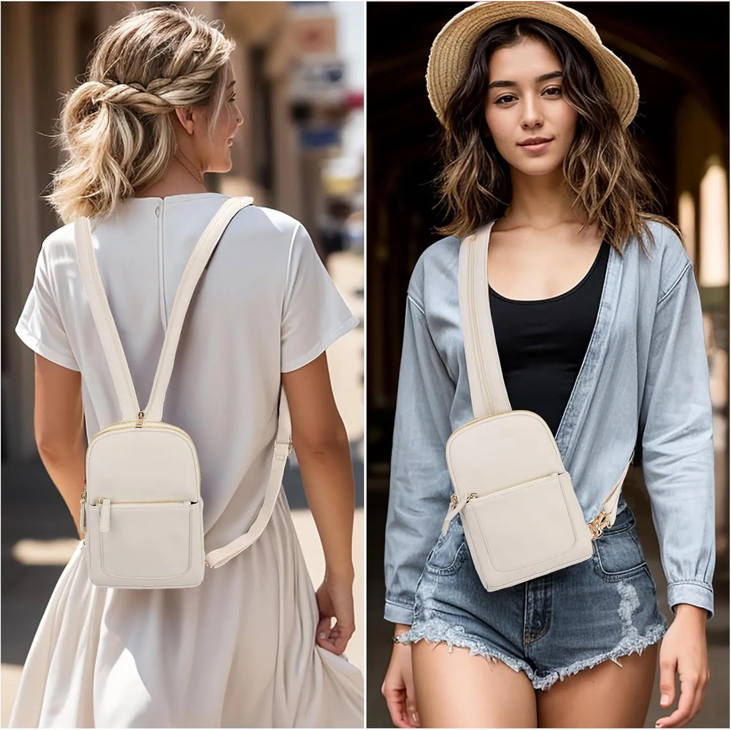 UTO Sling Bag for Women Crossbody Trendy Chest Belt Bag Convertible Backpack Purse with Wide Shoulder Zip Straps