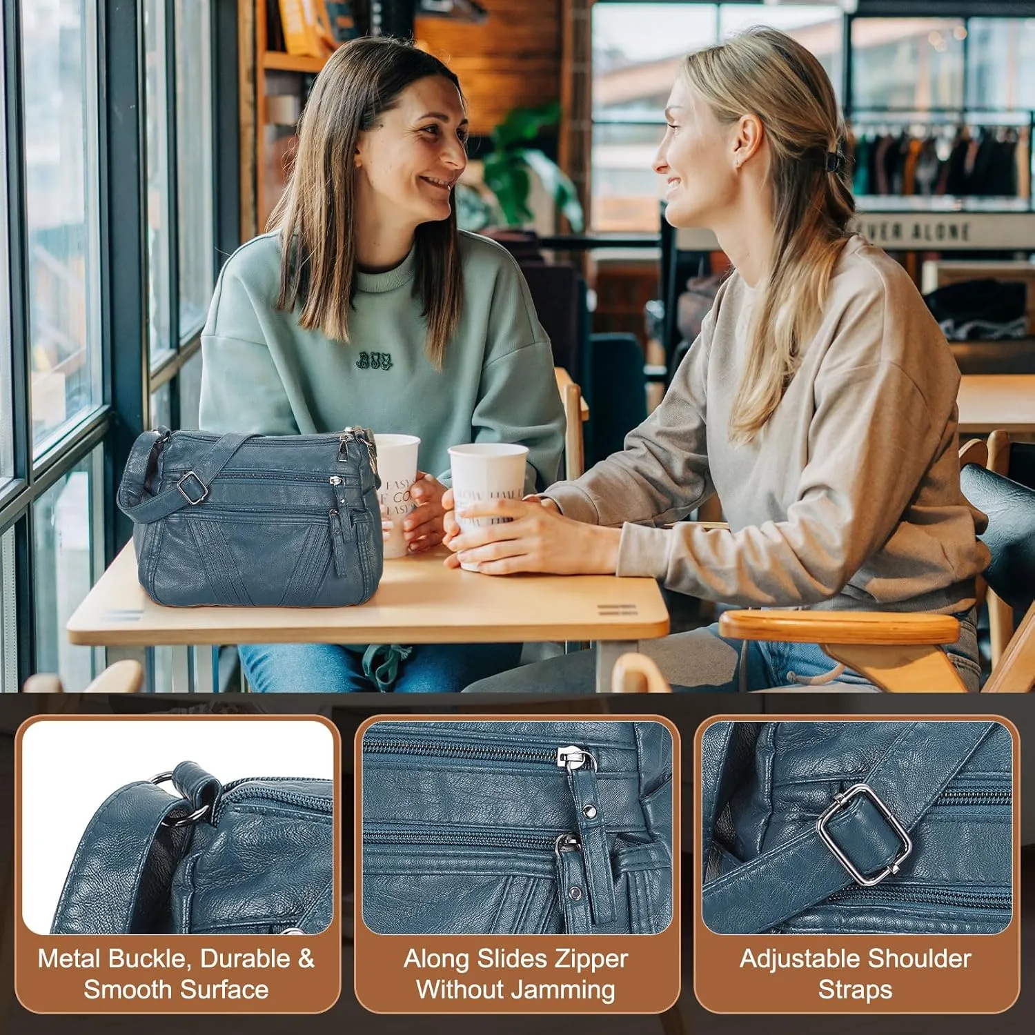 uxcell Crossbody Bag for Women, PU Leather Multi Pocket with Adjustable Straps Women's Shoulder Sling Handbags Soft Purse