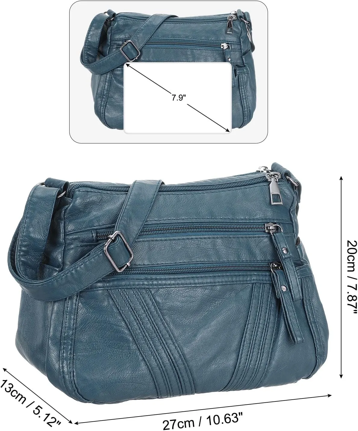 uxcell Crossbody Bag for Women, PU Leather Multi Pocket with Adjustable Straps Women's Shoulder Sling Handbags Soft Purse