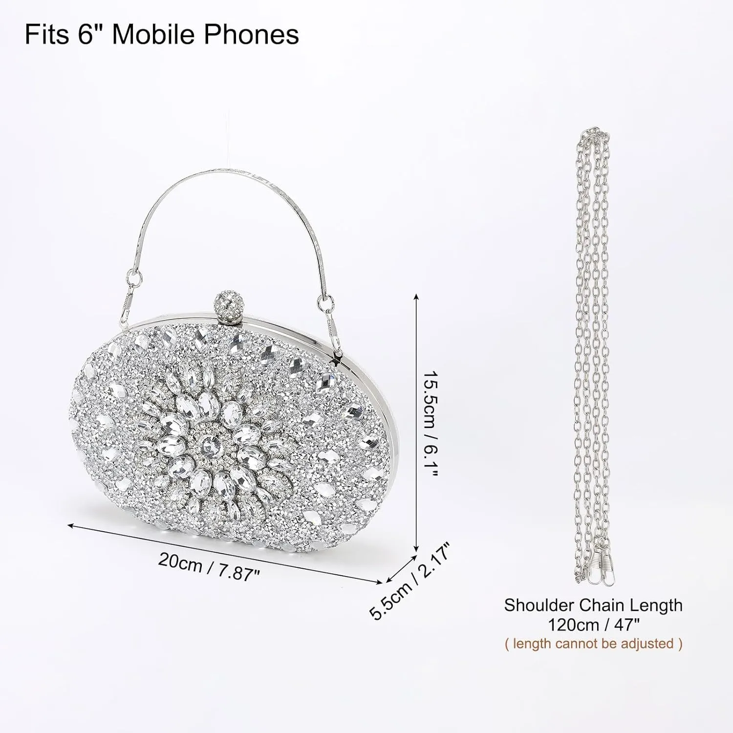 uxcell Evening Bags for Women, Sparkly Crystal Rhinestone Clutch Purse with Chain Strap Shoulder Bag Handbag