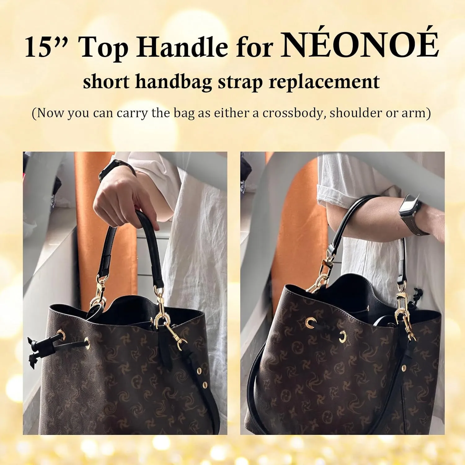 Vachetta Leather Purse Strap Replacement for LV Neonoe Bucket Bag Top Handle Black Short Leather Strap Luxury