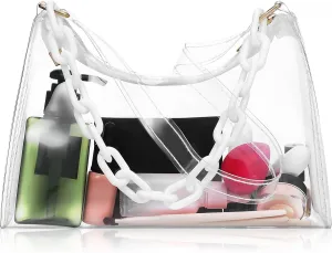 VALICLUD Clear Purse for Women, Clear Shoulder Bag Stadium Approved, Clear Bag for Stadium Events