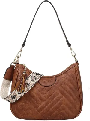 VASCHY Small Shoulder Bag Purse for Women, Vegan Leather Chevron Quilted Crescent Crossbody Hobo Bag Under the Arm Handbag