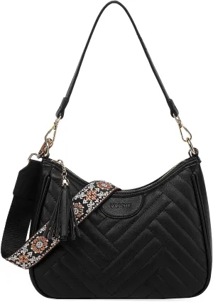 VASCHY Small Shoulder Bag Purse for Women, Vegan Leather Chevron Quilted Crescent Crossbody Hobo Bag Under the Arm Handbag