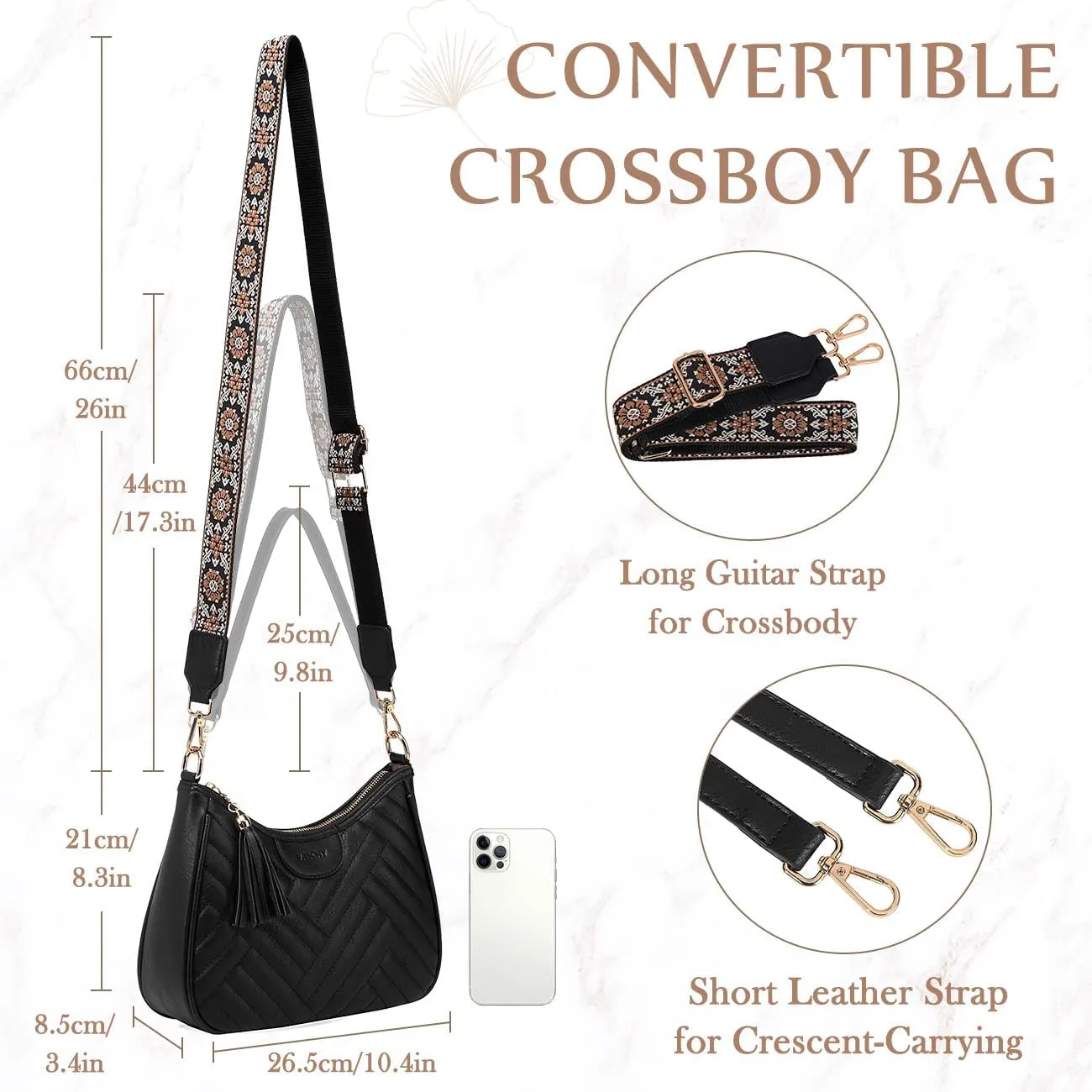 VASCHY Small Shoulder Bag Purse for Women, Vegan Leather Chevron Quilted Crescent Crossbody Hobo Bag Under the Arm Handbag