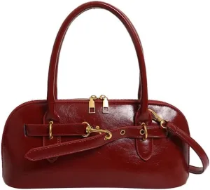 Vegan Leather Shoulder Purse for Women Vintage Belt Buckle Crossbody Bags Handbag Adjustable Strap