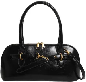 Vegan Leather Shoulder Purse for Women Vintage Belt Buckle Crossbody Bags Handbag Adjustable Strap
