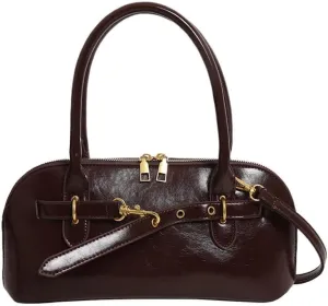 Vegan Leather Shoulder Purse for Women Vintage Belt Buckle Crossbody Bags Handbag Adjustable Strap