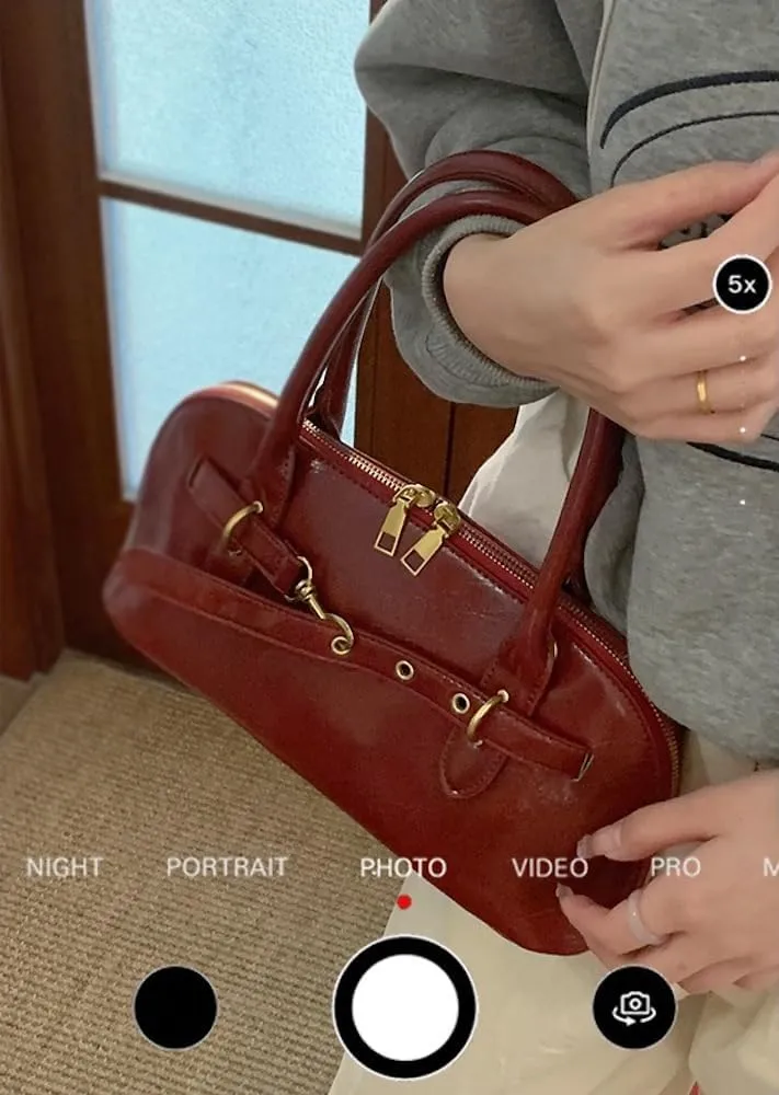 Vegan Leather Shoulder Purse for Women Vintage Belt Buckle Crossbody Bags Handbag Adjustable Strap